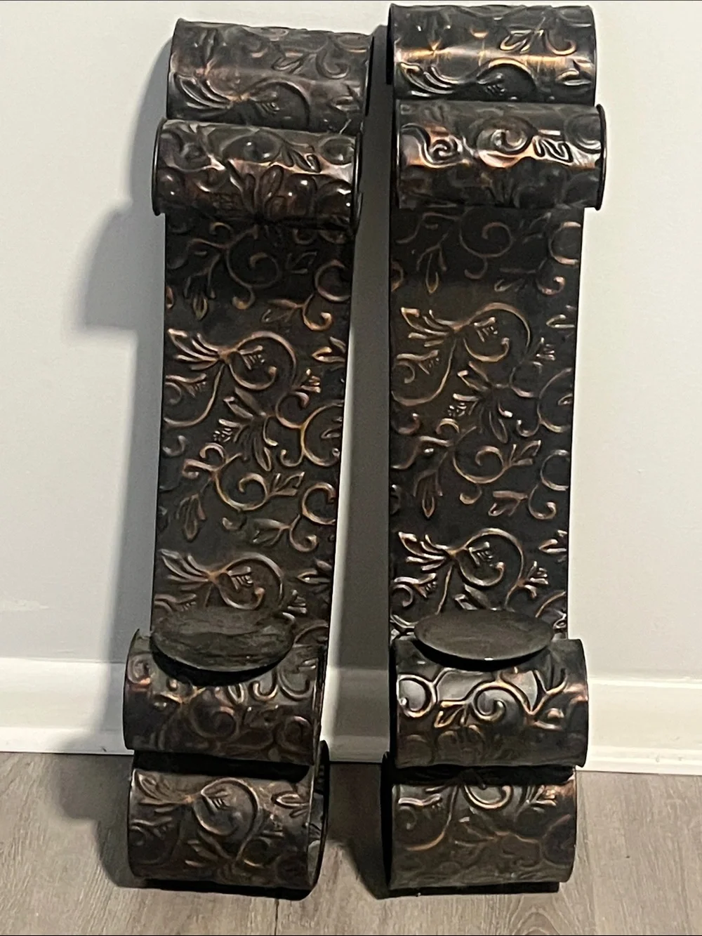 Kirklands Embossed Metal Wall Lantern Sconces in Bronze and Copper Tones